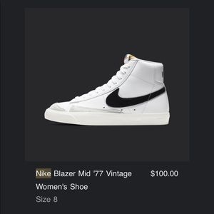 Nike Blazer Mid '77 Vintage Women's Shoe size 8